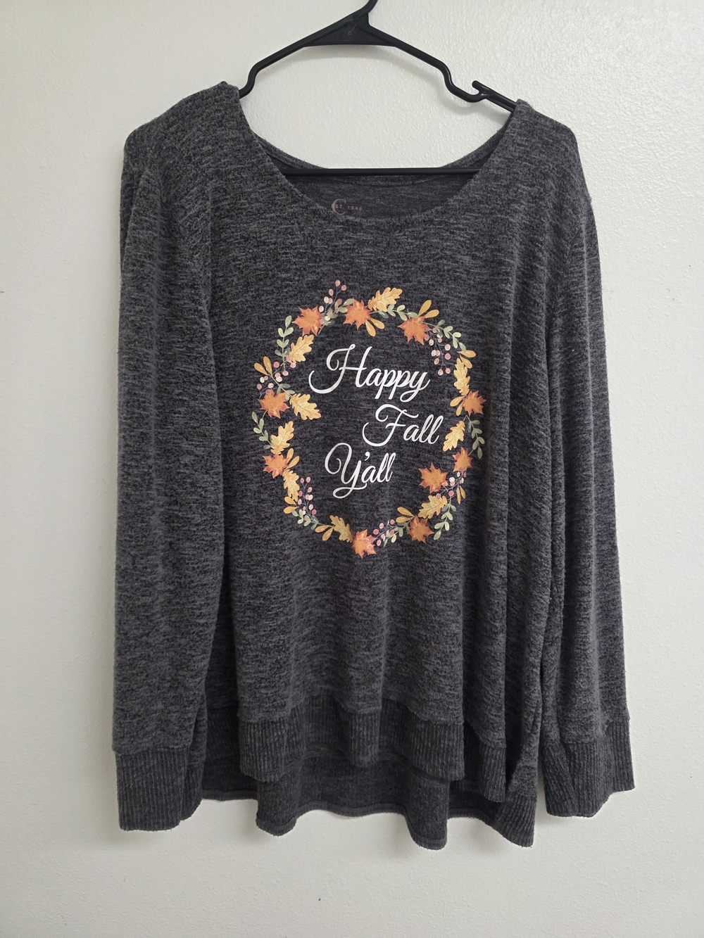 Happy Fall Y'all Dark Gray Long Sleeve Tee (0702)